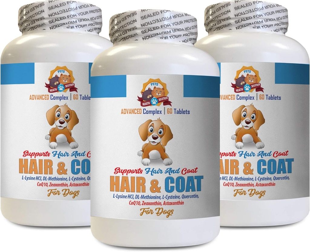 Stimulation immunitaire pour les chiens - Santé des cheveux et des manteaux de chien - Démangeaison cutanée - Santé des ongles - Suppléments antioxydants pour chiens - 3 bouteilles (180 comprimés)