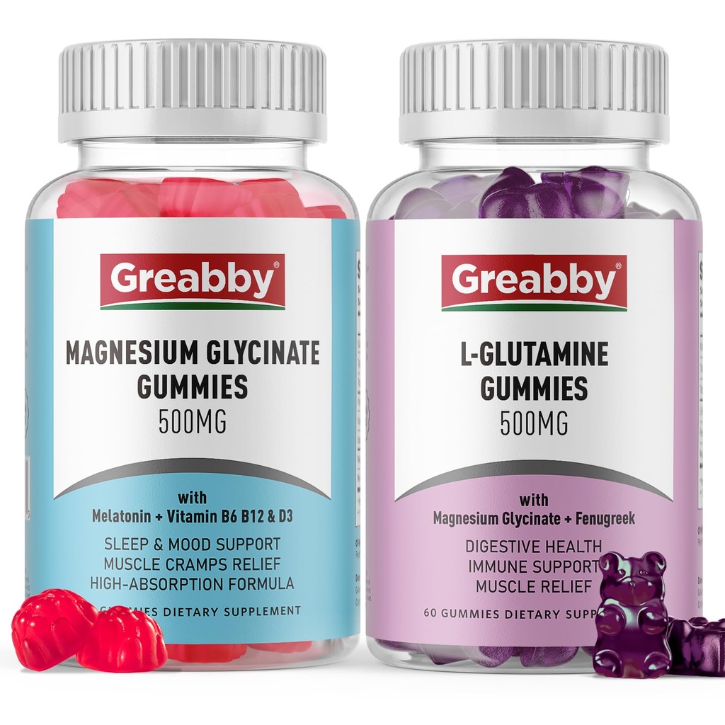 L Glutamine Glumies & Magnésium Glycinate Glumies, Relief musculaire et soutien interarmées, Vegan & Organic, Non-OGM