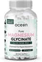 Organics Ocean Pure Magnésium Glycinate avec Zinc - Supplément de magnésium chélaté de force maximale pour les femmes et les hommes pour les crampes musculaires et le soutien du sommeil - 90 Capsule