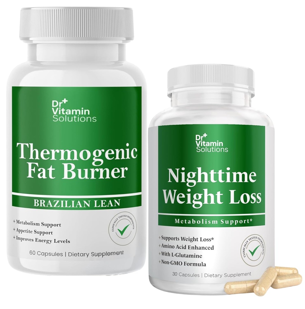 DR VITAMIN SOLUTIONS Thermogénique Fat Burner & Night Loss Pills pour femmes, tailleur et suppléments pour Bloating pour femmes et hommes, 120 Capsules