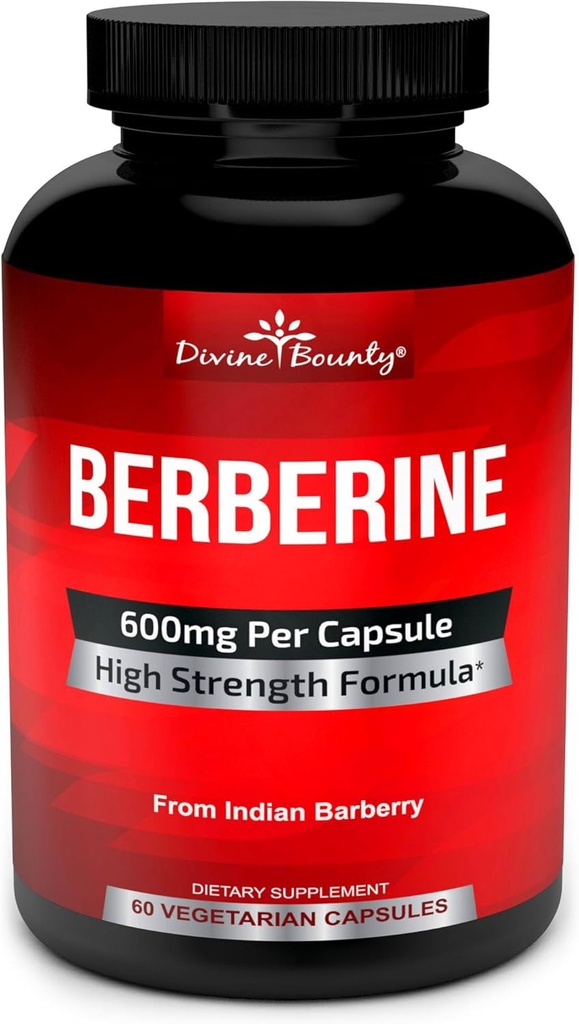 Divine Bounty Pure Berberine Complex - 600mg Par Capsule Berberine HCl Supplément - 60 Capsules végétariennes