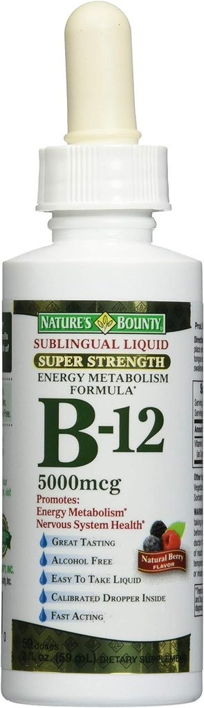 Nature's Bounty B-12 5000 mcg Sublingual Liquid Energy Health 2 oz (paquet de 3)