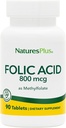 Natures Plus acide folique (méthylfolate) - 800 mcg, 90 comprimés végétaliens - favorise la croissance saine des tissus - végétalien, sans gluten - 90 portions