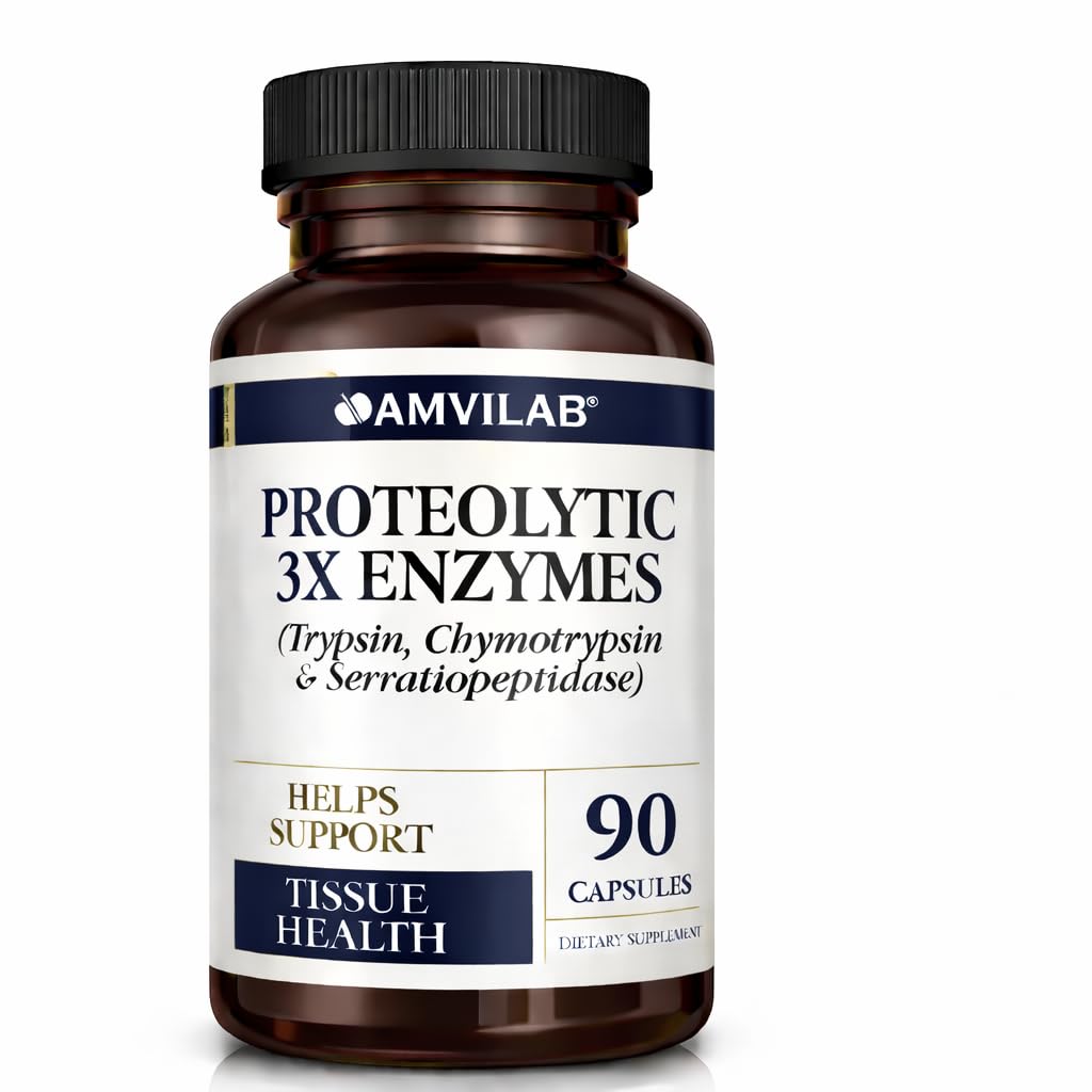 Enzymes protéolytiques 3X - Trypsine, Chymotrypsine et Serrapeptidase - Réduit l'œdème et l'irritation des lésions tissulaires - Soutient le bien-être et la récupération du corps - Supplément alimentaire - 90 Capsules