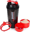 Bouteille de shaker XTK 16OZ Bouteille de shaker protéinée avec boule de mélange Portable Sport bouteille d'eau de fuite de la preuve GYM pour les mélanges protéiniques avec organisateur de stockage et de pilule, idéal pour préentraînement, sans BPA (rouge)