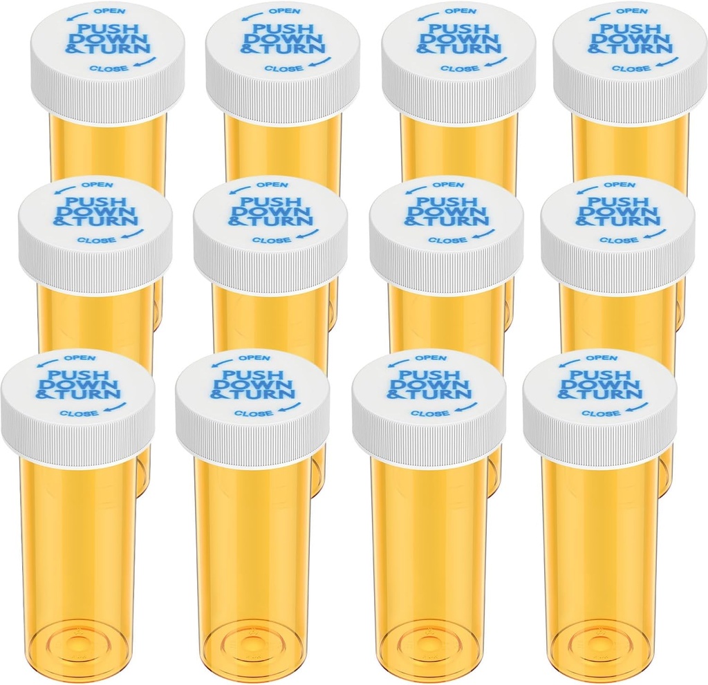 Empty Plastic Medicine Pill Bottles with Child Resistant Caps (12 Pack), 8 Dram Small Prescription Vial Medicine Containers Travel Pill Bottles Clear Pill Case Organizers