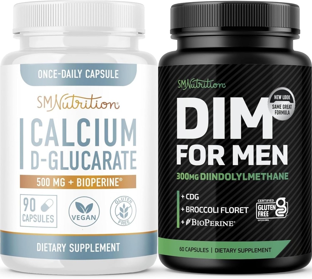 Supplément DIM pour hommes SMNutrition avec Calcium D-Glucarate de D-Hormone mâle avec complexe DIM pour hommes (60 portions) et supplément sans gluten végétalien sans OGM CDG (90 portions)