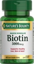 Biotine Bounty de la nature, soutient le métabolisme pour l'énergie cellulaire et les cheveux sains, la peau, et les ongles, 5000 mcg, 60 comprimés à dissolver rapidement