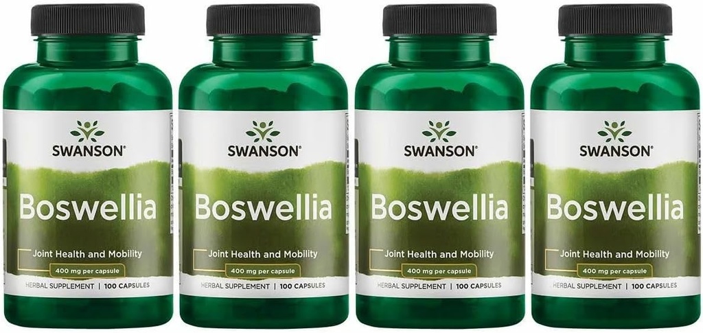 Swanson Boswellia - Supplément à base de plantes Promouvoir le soutien conjoint - Herbe ayurvédique pour le soutien de la flexibilité et de la mobilité conjointe - Fabriqué avec la résine Boswellia Serrata - (100 Capsules) (4 Pack)