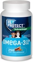Animaux de compagnie Protégez le supplément Omega-3 du chien M/L, mélange de forme libre propriétaire, supporte une réponse inflammatoire normale, capsules à bout de bout (250 Nombre)
