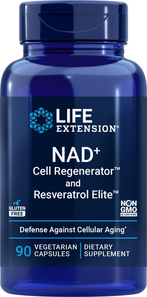 Prolongation de vie Régénérateur de cellules NAD+ et resvératrol Elite, 90 Caps Veg