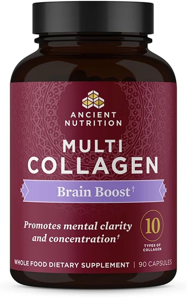 Nutrition ancienne Collagen Protein Brain Boost, Collagen Protein Capsules Supplément Cerveau pour Dicomfort articulaire réduit, peau saine et ongles, 90 ct