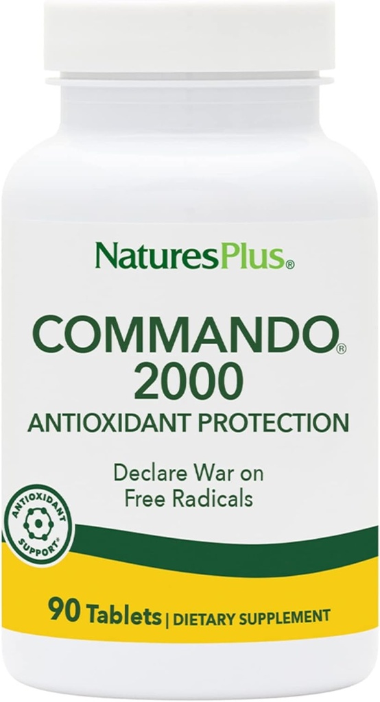 Natures Plus Commando 2000-90 Comprimés - Protection antioxydante - Supporte Cerveau, Fonction Circulatoire et Système Immune - Végétarien, Sans gluten - 45 portions