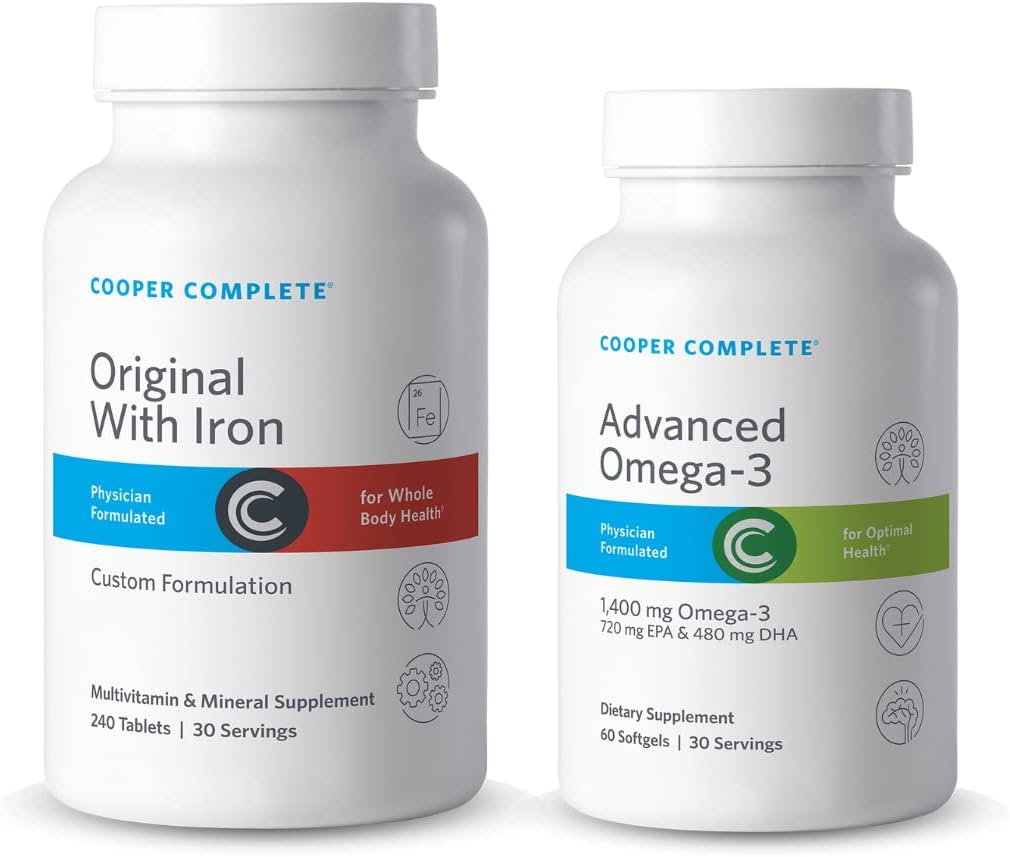 Cooper Complete - Original Multivitamin with Iron and Advanced Omega-3 - Daily Multivitamin and Mineral Supplement Plus Fish Oil Supplement - 30 Day Supply