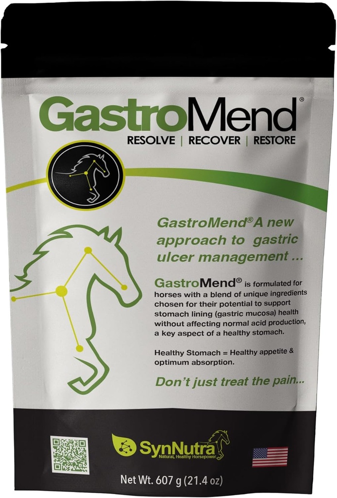 GastroMend® Supplément santé gastro-intestinale pour chevaux, 100% naturel, favorise la santé de l'estomac et de la gueule chez les équidés, un bien-être digestif rentable, 60 portions par poche, fabriqué aux États-Unis
