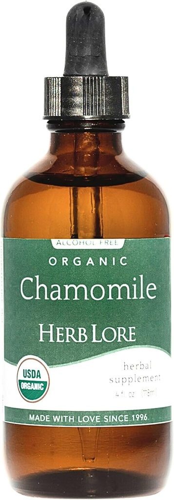 Teinture de camomille biologique Herb Lore - gouttes de camomille liquide pour bébés et adultes - Supplément de sommeil sans mélatonine (4 fl oz)