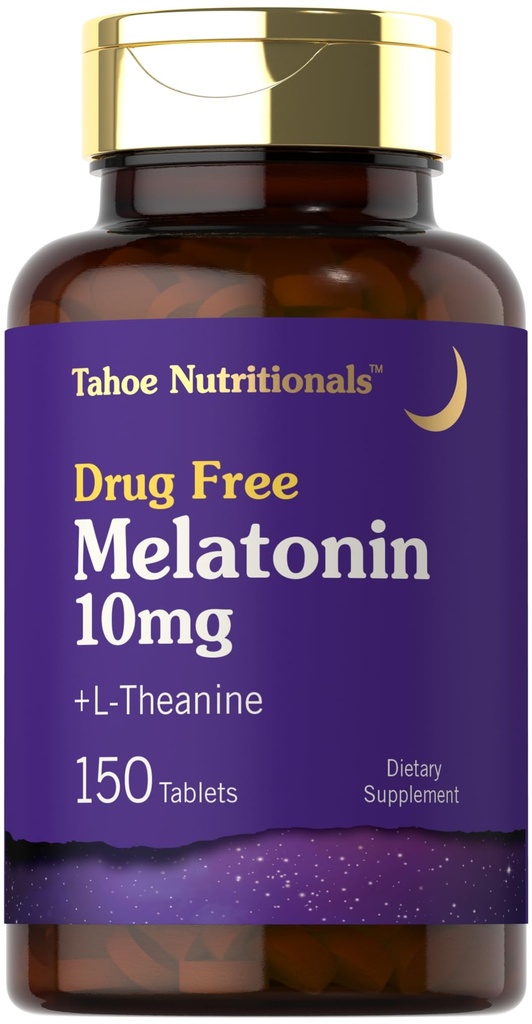 Tahoe Nutritionals Mélatonine 10mg de 150 comprimés avec L theanine, Végétarien, Non-OGM, Supplément sans gluten