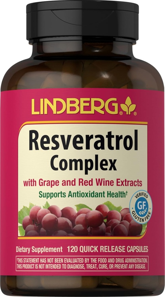 Lindberg Resveratrol Supplément de 120 capsules Complexe avec Graines de raisin et Extrait de vin rouge