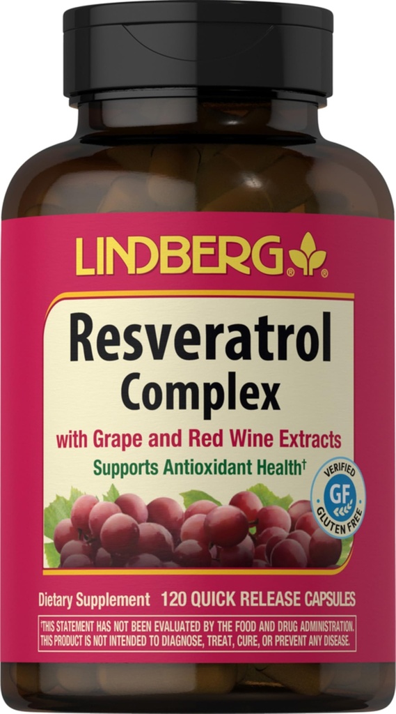 Lindberg Resveratrol Supplement | 120 Capsules | Complex with Grape Seed and Red Wine Extract | Non-GMO, Gluten Free