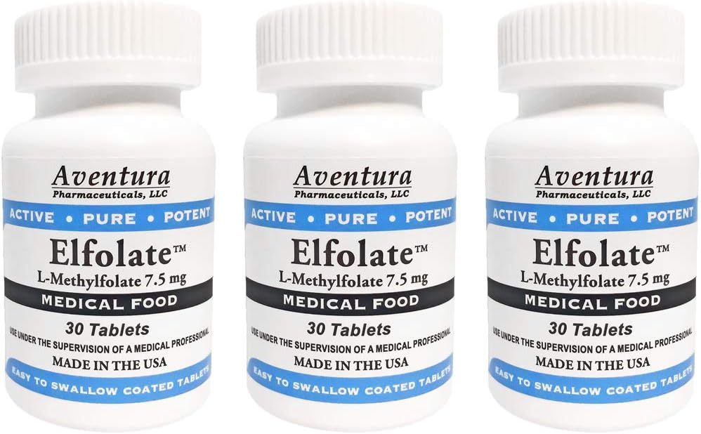 ELFOLATE® 7,5mg 3 Pack L-méthylfolate Méthylfolate Méthylfolate Medical Food Supplement Professional Strength Active Pure Potent 30 Comprimés