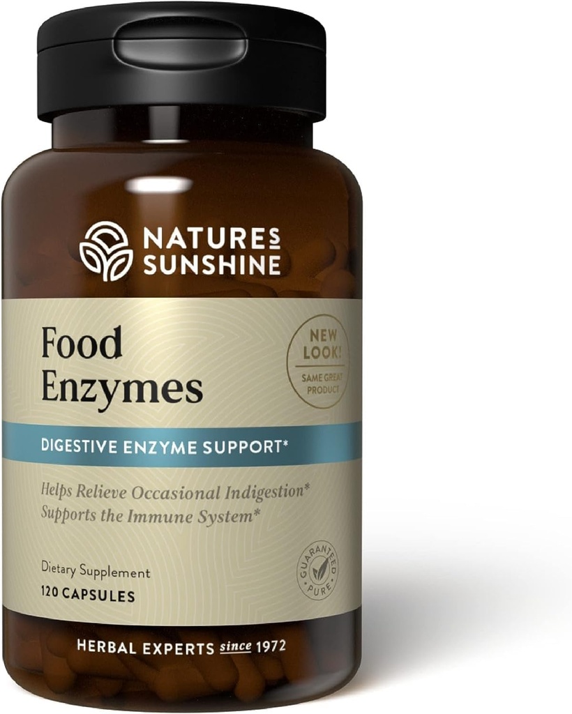 Nature's Sunshine Food Enzymes - Soutien digestif aux prébiotiques et probiotiques pour la santé des intestins - Supplément enzymatique digestif pour la santé digestive et soulagement de l'indigestion occasionnelle