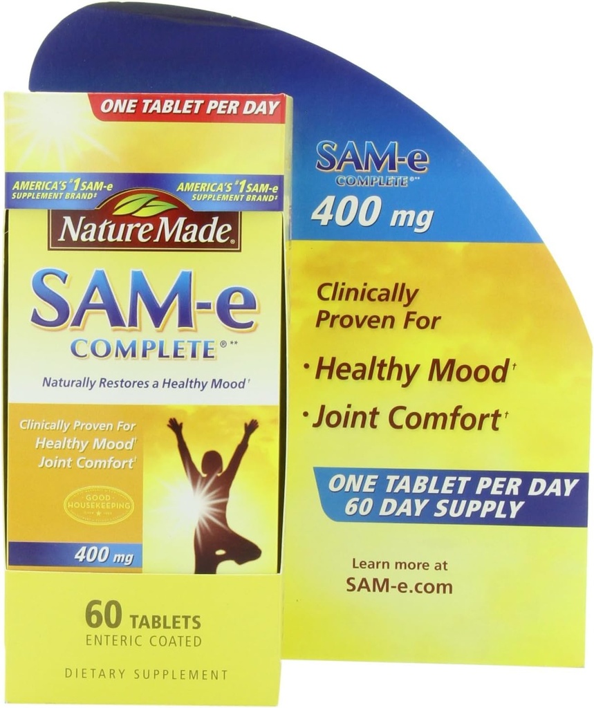 Nature faite SAM-e Complet 400 mg. Comprimé (aide à soutenir l'humeur saine et le confort articulaire) Taille de la valeur 60 ct