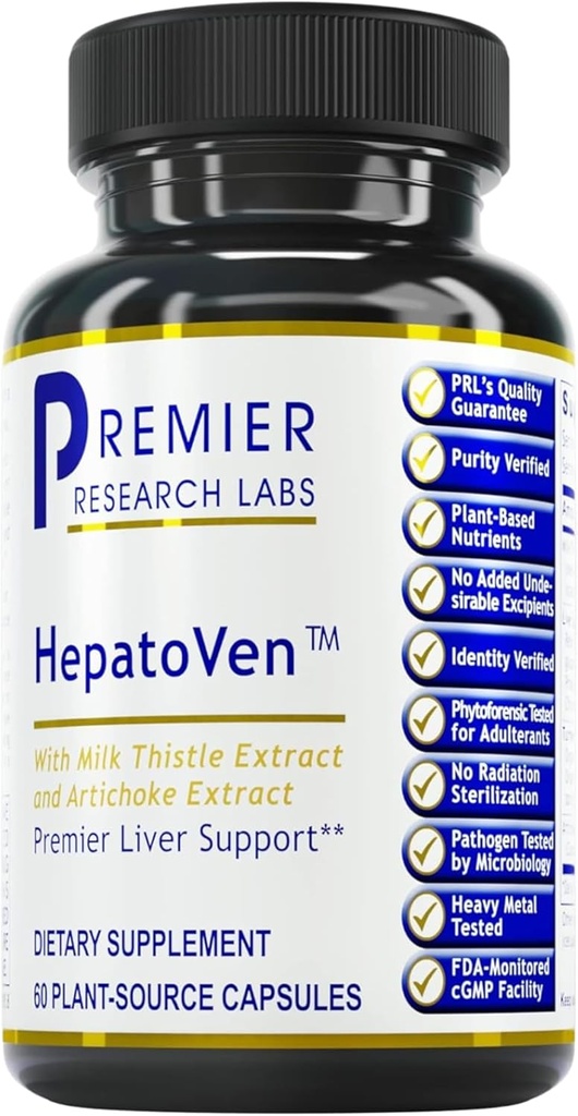Premier Research Labs HepatoVen - Soutien du foie de chardon de lait, nettoyage et entretien du foie, pilules de foie, vitamines du foie pour les femmes et les hommes avec extrait d'artichaut - 60 capsules végétariennes