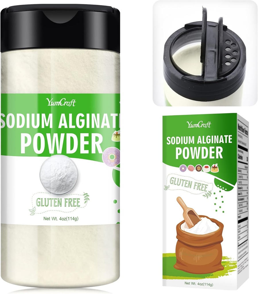Poudre d'alginate de sodium - Alginate de sodium pur de 4 oz Poudre d'épaississant de qualité alimentaire, agent gélifiant naturel pour desserts, fabrication de sphérules de caviar, crème glacée, pains de viande, stabilisant végétalien pour cuisson, épaississement