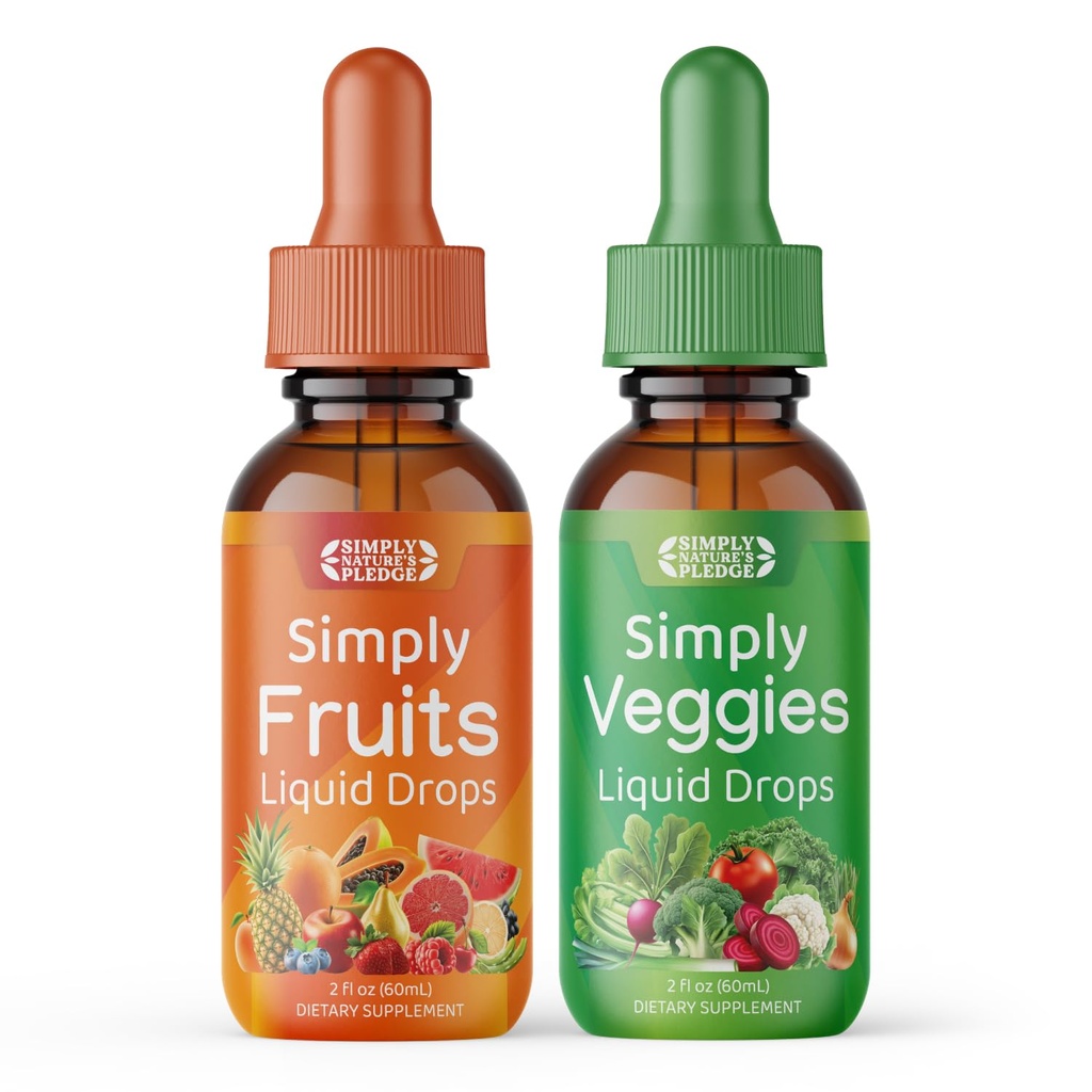 Simply Nature's Pledge - Suppléments de fruits et légumes - Gouttes liquides - Fabriqué avec des aliments entiers Superfoods, vitamines et minéraux emballés - Sans soja - Fabriqué aux États-Unis