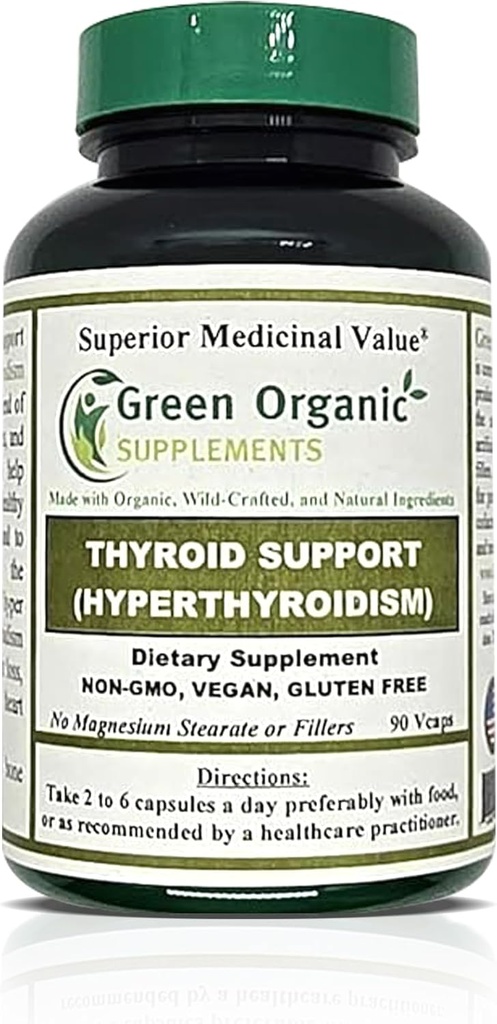 Suppléments bio verts Thyroïde et hyperthyroïdie, Haute Absorbable, Non-OGM, Sans gluten