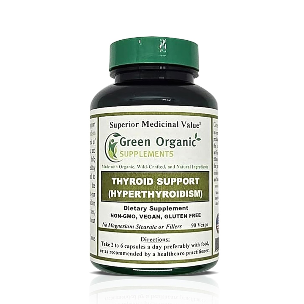 Suppléments bio verts Thyroïde et hyperthyroïdie, Haute Absorbable, Non-OGM, Sans gluten