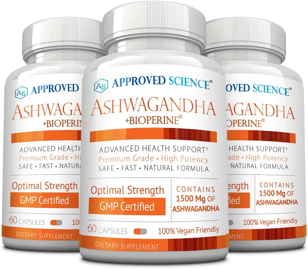 Science approuvée Ashwagandha 1500mg avec Bioperine® et Ginger- Boost Mood & Energy - 60 capsules Vegan Friendly (3 bouteilles)