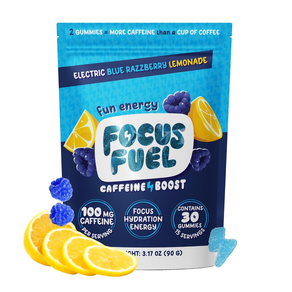 FocusFuel Energy Chews – Blue Razzberry Lemonade (15 portions) – 100mg Caféine + Alpha GPC + L-Theanine + B12, Magnésium – Grand Goût – Pas de crash ou de jitters