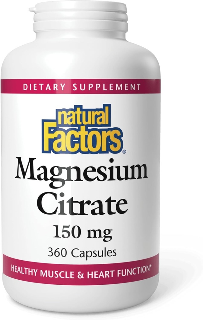 Facteurs naturels, Citrate de magnésium 150 mg, Formule de santé musculaire et cardiaque, 360 capsules