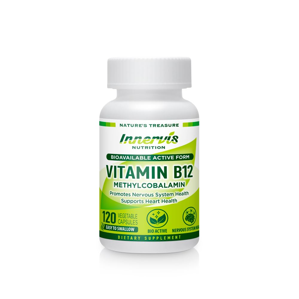 Haute absorption BioActive B12 1000mcg – Soutienne l'énergie, la nervosité et la santé cardiaque – 120 Capsules Vegan – Innervis Nutrition