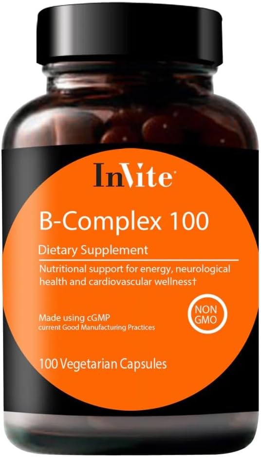 Invitez Santé B-Complex 100 - Soutiens l'humeur, l'énergie, la santé immunitaire et le bien-être global - 100 jours d'approvisionnement - 100 capsules végétariennes