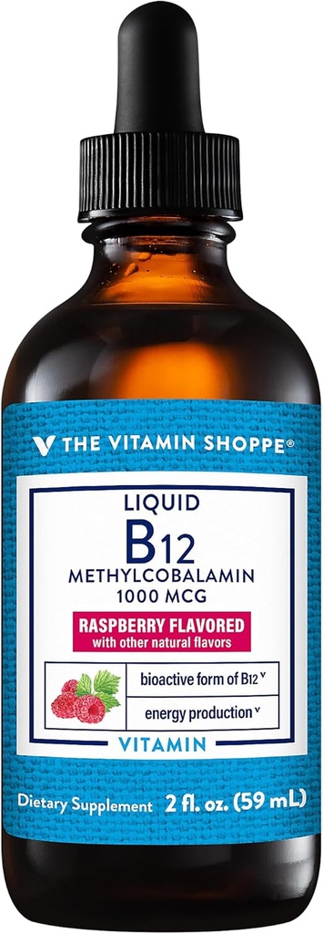 Le magasin de vitamines liquide B12 méthylcobalamine - Production d'énergie - 1 000 MCG - Framboise (2 fl. oz.)