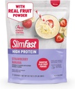 Mélange de smoothie haute protéine SlimFast plus poudre de fruits, poudre de substitut de repas haute protéine, fibre, vitamine C, 21 portions, 1,29 livre, banane fraise (paquetage mai vary)