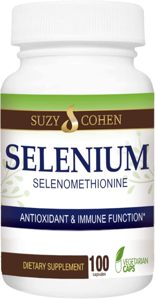 Suzy Cohen Sélénium Supplément 200 mcg, Maintenir le coeur en santé, système immunitaire, soutenir la thyroïde, la fonction de Prostrate, sans levure Tumeur chélaté amiable acide aminé, hautement biodisponible, 100 gélules