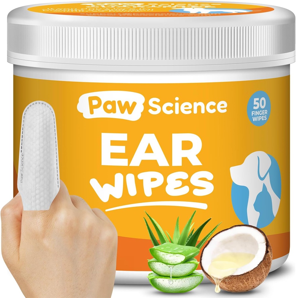 Wipes nettoyantes d'oreille de chien – Wipes digitales pour chiens et chats – Nettoyage, apaisant et déodorisant les oreilles démangeaisons – Solution de soulagement de l'oreille des animaux (Coconut)