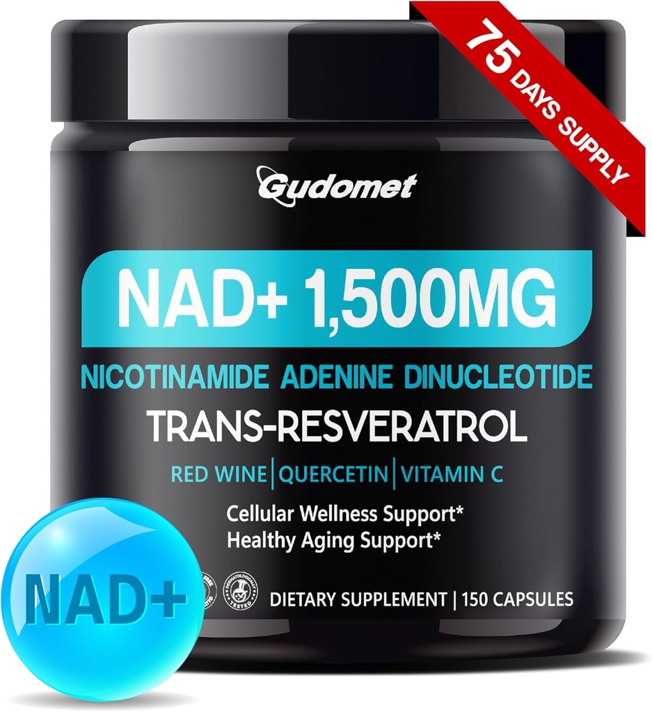 NAD+ avec trans-résvératrol, vin rouge, quercétine et vitamine C – soutient le bien-être cellulaire et le vieillissement en santé-150 capsules- Fabriqué aux États-Unis