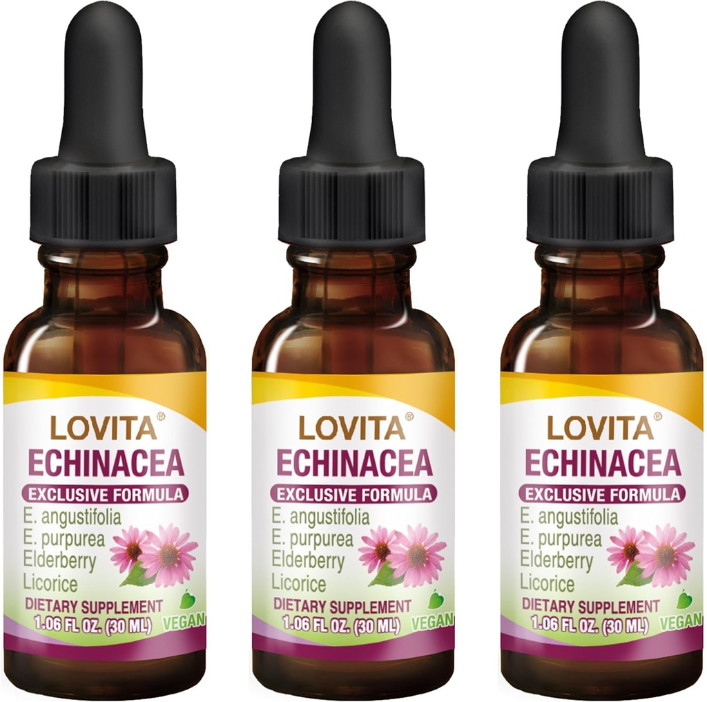 Lovita Echinacea Extract Liquid, 1 FL OZ, 350 mg par portion.