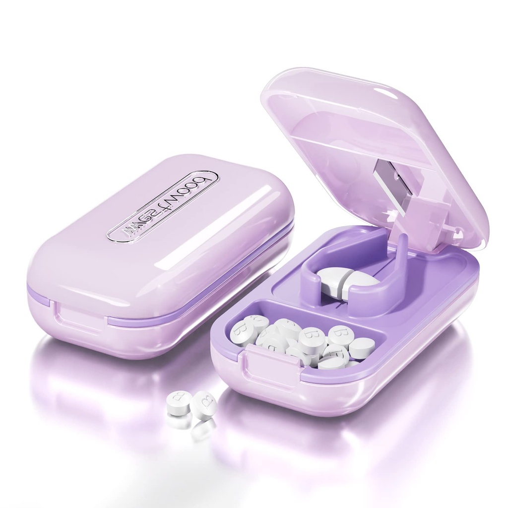 DUBSTAR Petit coupe-pilules, Splitter de coupe-pilules pour les petites et petites pilules, Cutter de jolies pilules portables pour les grandes pilules, Coupe les comprimés de vitamines pour la poche de Purse (coupe-pilule, violet)