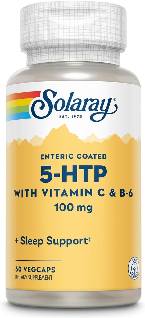 SOLARAY 5 supplément HTP avec vitamine C et B-6 - Supplément de sommeil et soutien à la synthèse de la sérotonine - Lab Vérifié, garantie de remboursement de 60 jours - 60 portions, 60 enveloppes enrobées