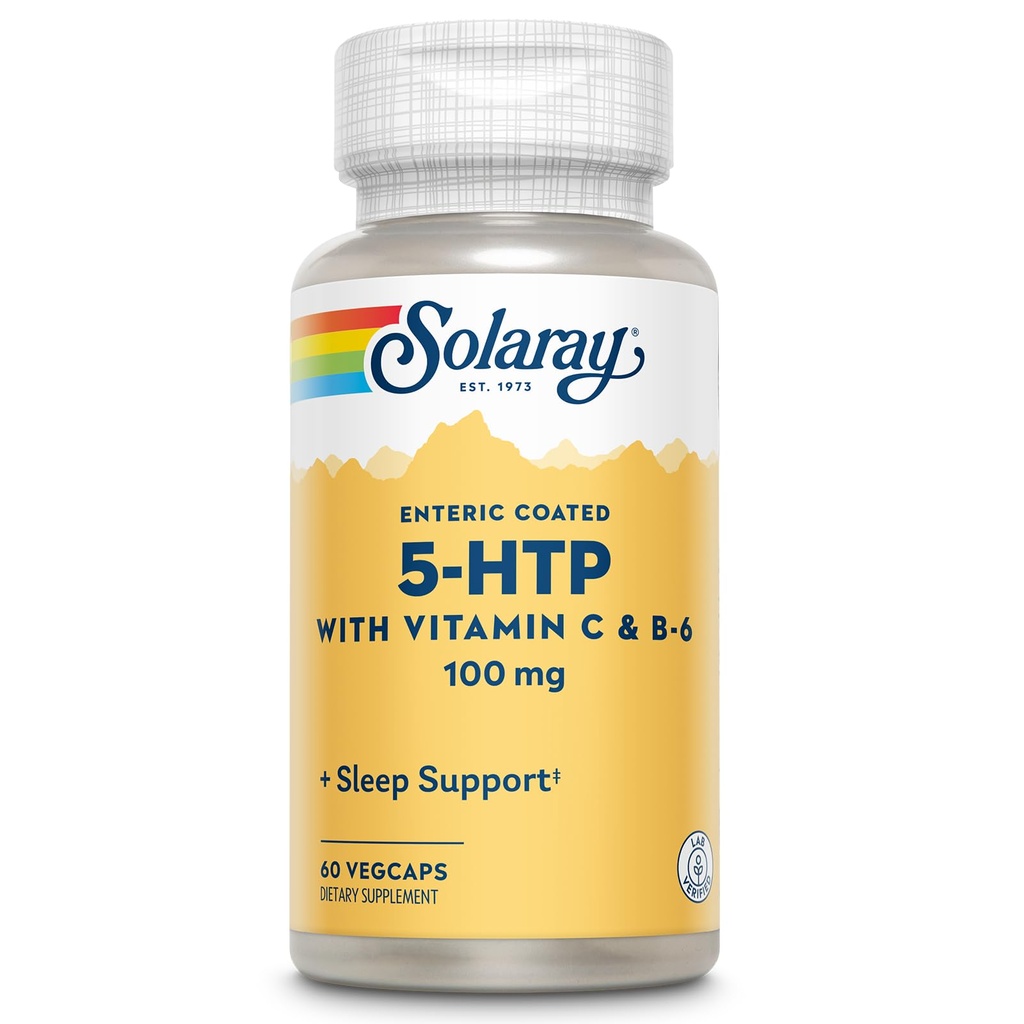 SOLARAY 5 supplément HTP avec vitamine C et B-6 - Supplément de sommeil et soutien à la synthèse de la sérotonine - Lab Vérifié, garantie de remboursement de 60 jours - 60 portions, 60 enveloppes enrobées