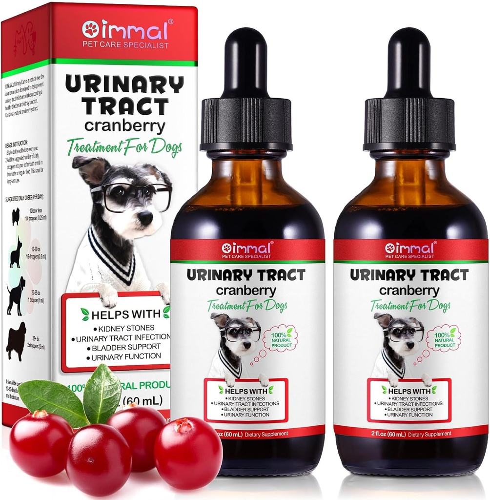 Traitement UTI pour chien - Traitements d'infection urinaire, supplément de soutien pour le rein et l'élastique, extrait naturel de canneberge pour chiens, soutient la santé urinaire et digestive (2 Fl Oz (paquet de 2))