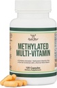 Multivitamines méthylées (Vitamines méthylées et activées seulement) - Complexe B méthylé avec la triméthylglycine (TMG) et le méthylfolate (non-OGM, supplément sans gluten MTHFR) 120 capsules en double bois