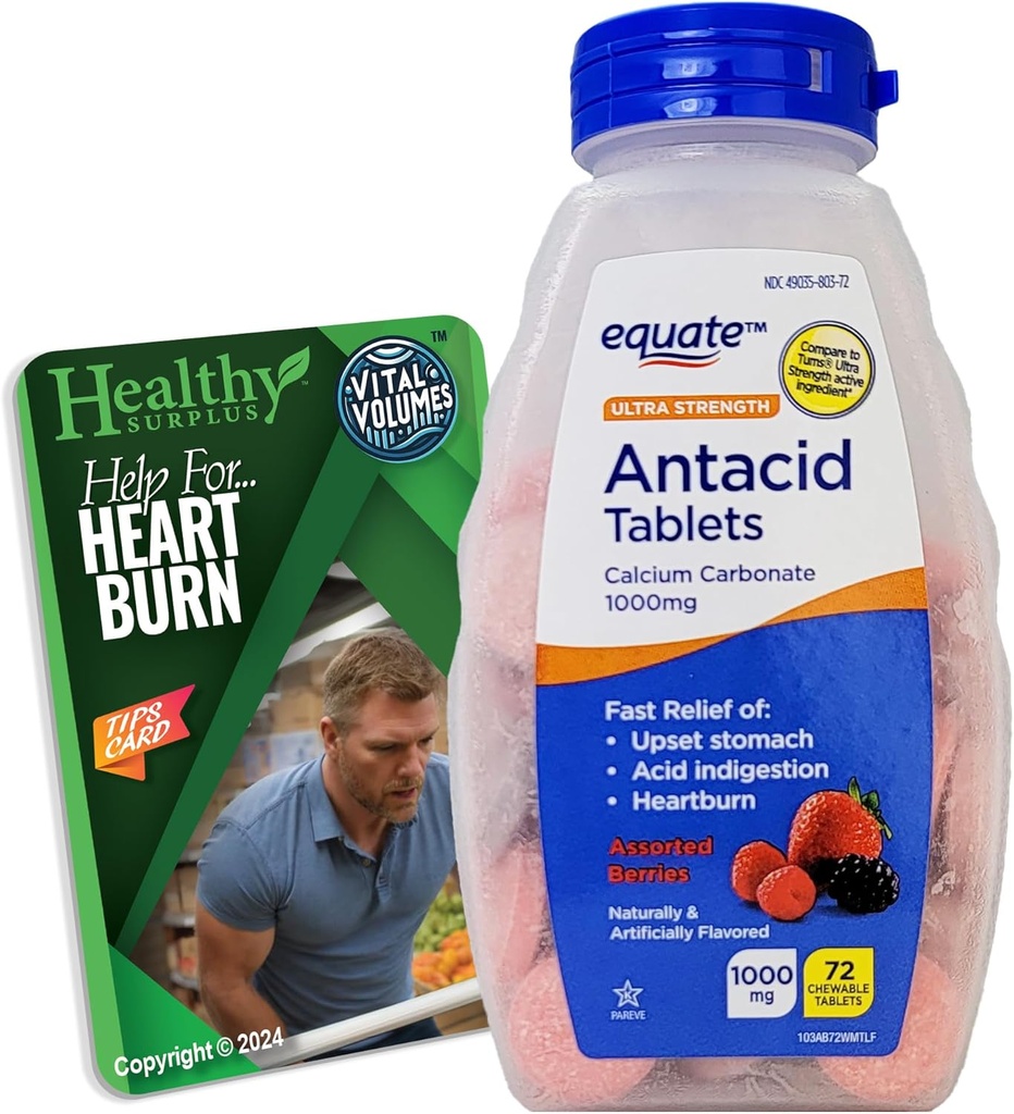 Comprimés antiacides ultra-forts - Carbonate de calcium 1000mg - 71 Comprimés à croquer Assortiment de baies et de volumes vitaux Conseils pour la carte