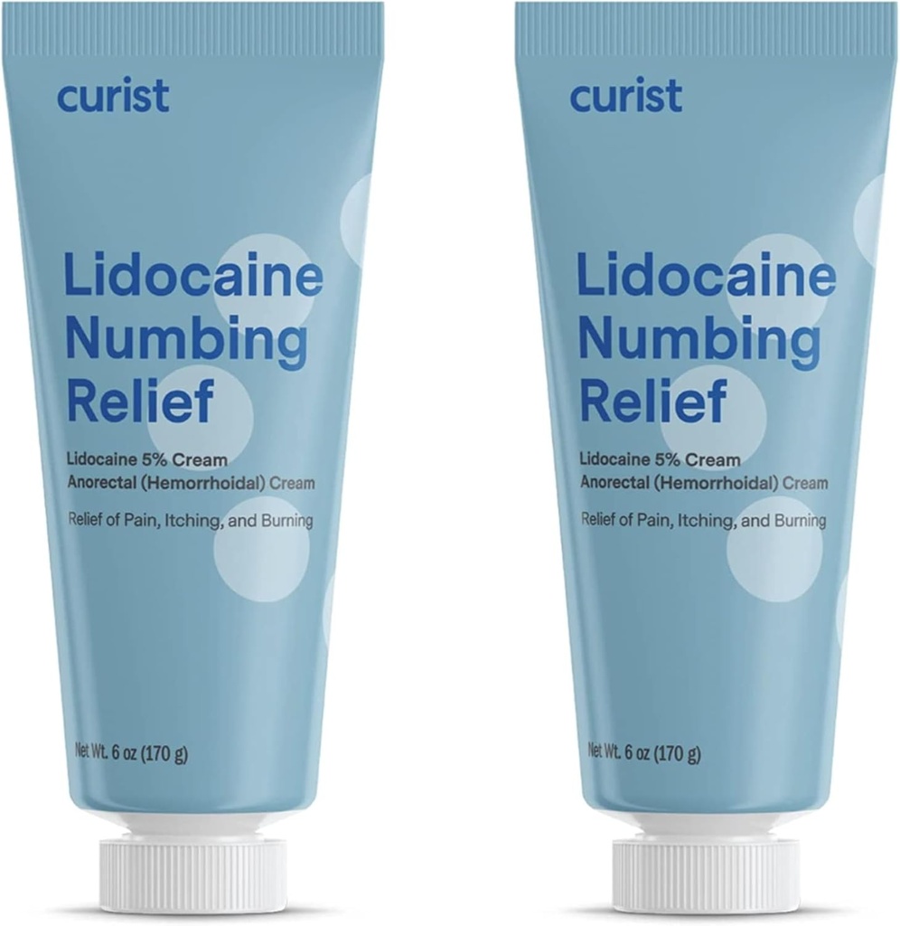 Curiste crème de lidocaïne 5% maximum de force OTC analgésique topique OTC - 12 oz (paquet de 2) XL Tube 5 pour cent de crème de numération de lidocaïne à ennoblir efficacement (2 paquet - 6 oz Tube)