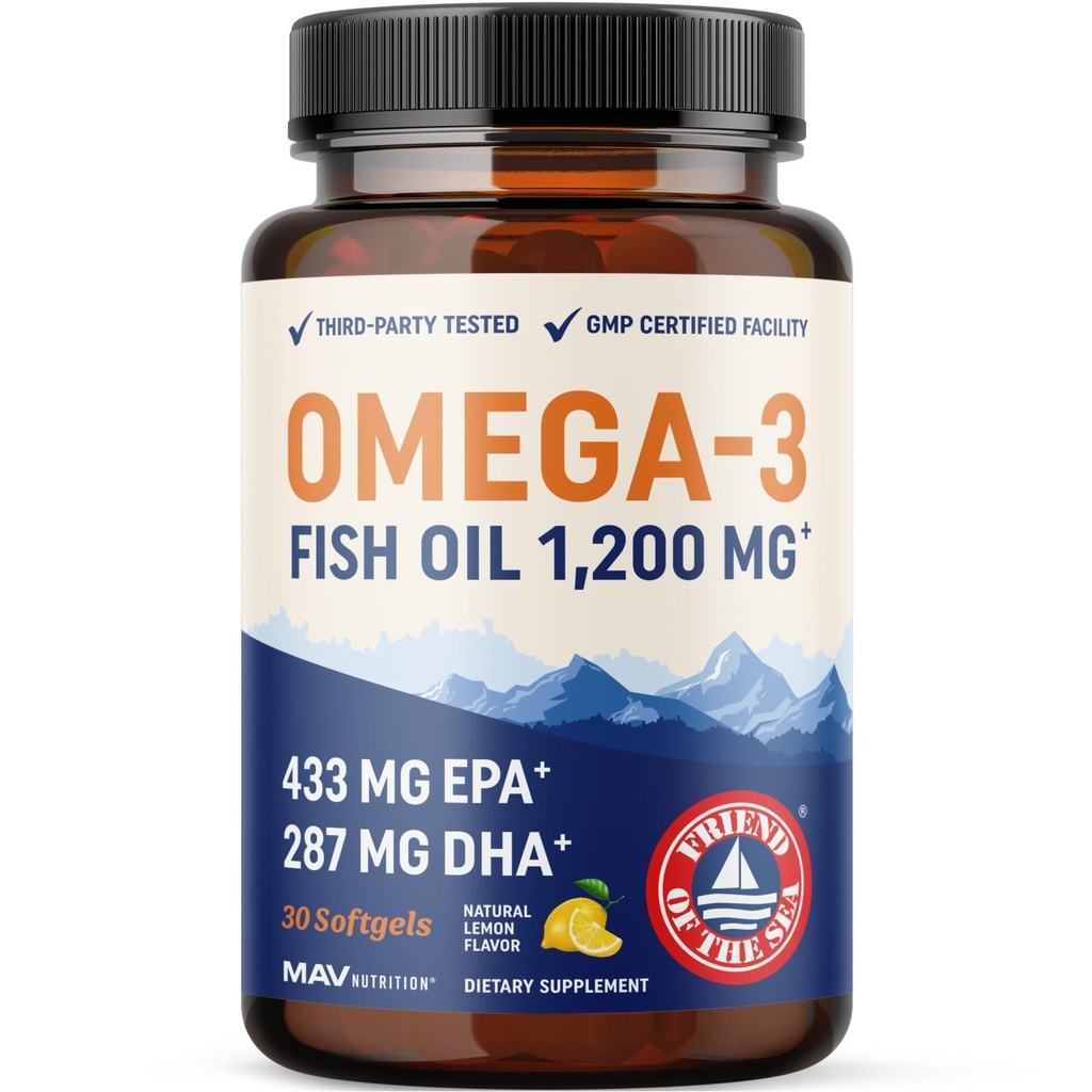 Triple force Omega 3 huile de poisson 1200 mg EPA & DHA , prise sauvage, source durable Omega-3 acides gras , Suppléments d'huile de poisson sans Burpless , non-OGM , tiers testé , 30 softgels